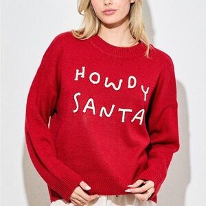 Festive Red Sweater with 'Howdy Santa' Design